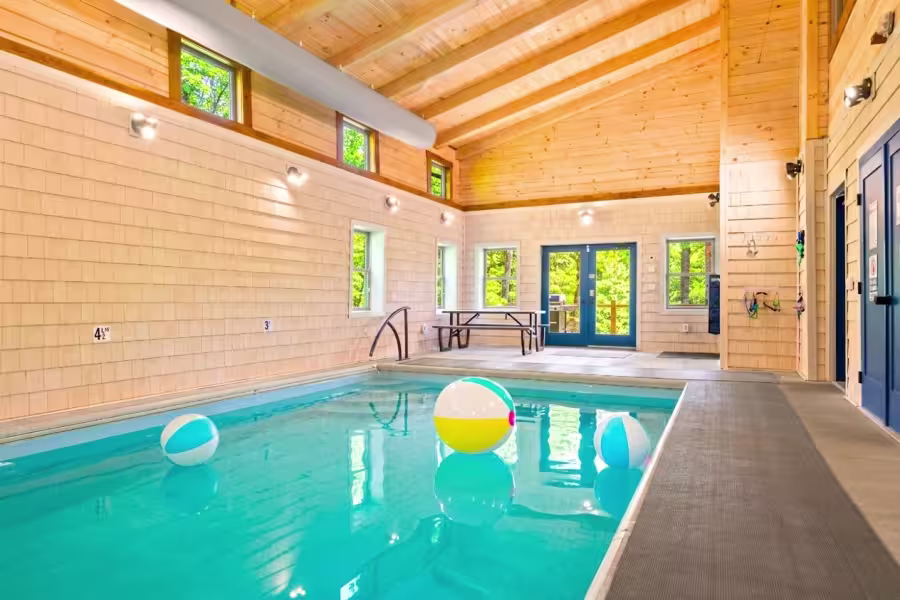 Private heated indoor pool at Pool House Lodge — Hocking Hills Ohio